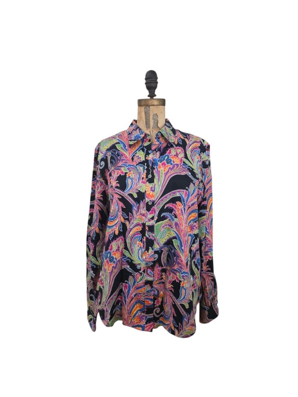 Lauren Ralph Lauren Non Iron Button Down Shirt Paisley Black Multi XL